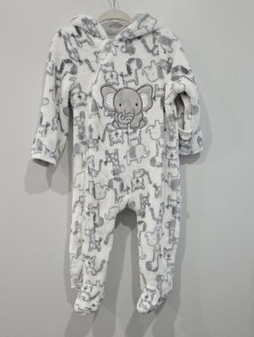 Plush Elephant Hooded One-Piece for Kids - White & Gray